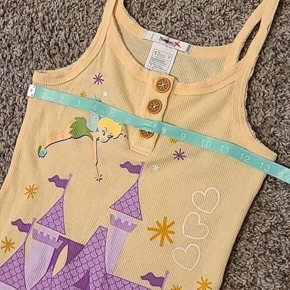 Disney Resort Women's Yellow Tank Top Mickey Mouse & Tinker Bell Small Waffle - Picture 2 of 7